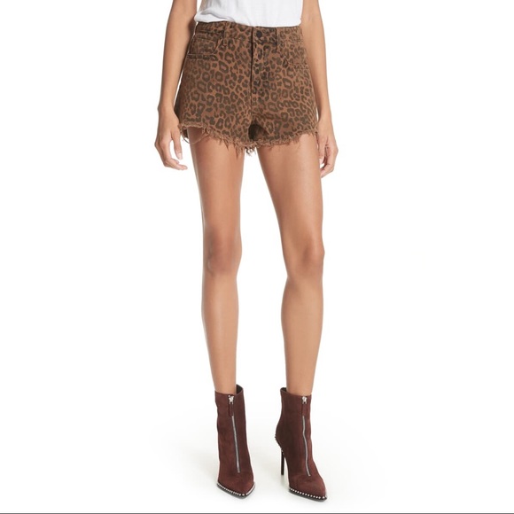 Alexander Wang leopard denim shorts 27 - Picture 2 of 5